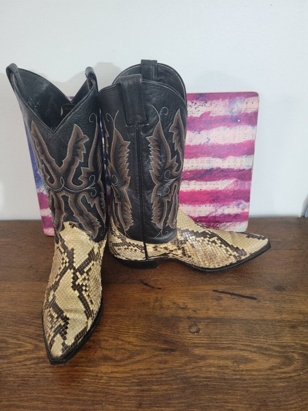 Panhandle Vintage Snakeskin and Black Leather Western Cowboy Boots Barely Worn - Picture 5 of 9